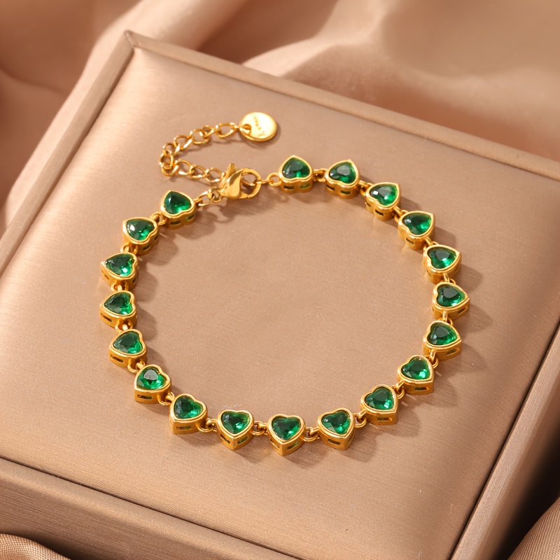 Stylish Heart Bracelet with Zirconium Stone, Stainless Steel